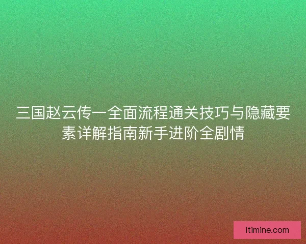 三国赵云传一全面流程通关技巧与隐藏要素详解指南新手进阶全剧情